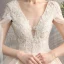 Chic / Beautiful Champagne Outdoor / Garden Wedding Dresses 2019 A-Line / Princess Deep V-Neck Short Sleeve Backless Appliques Lace Beading Sequins Sweep Train Ruffle
