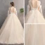 Chic / Beautiful Champagne Outdoor / Garden Wedding Dresses 2019 A-Line / Princess Deep V-Neck Short Sleeve Backless Appliques Lace Beading Sequins Sweep Train Ruffle
