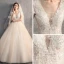 Chic / Beautiful Champagne Outdoor / Garden Wedding Dresses 2019 A-Line / Princess Deep V-Neck Short Sleeve Backless Appliques Lace Beading Sequins Sweep Train Ruffle