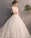 Best Champagne Wedding Dresses 2019 A-Line / Princess See-through V-Neck Sleeveless Backless Appliques Lace Beading Pearl Sweep Train Ruffle