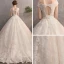 Best Champagne Wedding Dresses 2019 A-Line / Princess See-through V-Neck Sleeveless Backless Appliques Lace Beading Pearl Sweep Train Ruffle