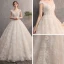 Best Champagne Wedding Dresses 2019 A-Line / Princess See-through V-Neck Sleeveless Backless Appliques Lace Beading Pearl Sweep Train Ruffle
