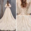 Vintage / Retro Champagne Wedding Dresses 2019 A-Line / Princess High Neck Bell sleeves Backless Appliques Lace Beading Pearl Sequins Chapel Train Ruffle