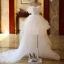 Affordable Ivory Short Asymmetrical Wedding Dresses 2019 A-Line / Princess Off-The-Shoulder Short Sleeve Appliques Lace Backless Beading Pearl Ruffle