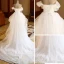 Affordable Ivory Short Asymmetrical Wedding Dresses 2019 A-Line / Princess Off-The-Shoulder Short Sleeve Appliques Lace Backless Beading Pearl Ruffle