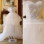 Affordable Ivory Short Asymmetrical Wedding Dresses 2019 A-Line / Princess Off-The-Shoulder Short Sleeve Appliques Lace Backless Beading Pearl Ruffle