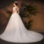 Élégant Ivoire Robe De Mariée 2019 Princesse Appliques Col v profond Manches Courtes Dos Nu En Dentelle Perlage Perle Paillettes Chapel Train Volants