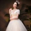 Élégant Ivoire Robe De Mariée 2019 Princesse Appliques Col v profond Manches Courtes Dos Nu En Dentelle Perlage Perle Paillettes Chapel Train Volants
