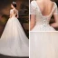 Élégant Ivoire Robe De Mariée 2019 Princesse Appliques Col v profond Manches Courtes Dos Nu En Dentelle Perlage Perle Paillettes Chapel Train Volants