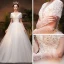 Élégant Ivoire Robe De Mariée 2019 Princesse Appliques Col v profond Manches Courtes Dos Nu En Dentelle Perlage Perle Paillettes Chapel Train Volants