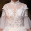Vintage / Retro Ivory See-through Wedding Dresses 2019 A-Line / Princess High Neck Bell sleeves Backless Appliques Lace Beading Glitter Tulle Chapel Train Ruffle