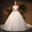 Luxury / Gorgeous Champagne Wedding Dresses 2019 Ball Gown Off-The-Shoulder Short Sleeve Backless Handmade  Beading Glitter Sequins Chapel Train