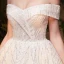 Luxury / Gorgeous Champagne Wedding Dresses 2019 Ball Gown Off-The-Shoulder Short Sleeve Backless Handmade  Beading Glitter Sequins Chapel Train