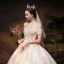 Luxury / Gorgeous Champagne Wedding Dresses 2019 Ball Gown Off-The-Shoulder Short Sleeve Backless Appliques Lace Handmade  Beading Pearl Chapel Train Ruffle
