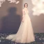 Elegant Champagne See-through Outdoor / Garden Wedding Dresses 2019 A-Line / Princess High Neck 3/4 Sleeve Appliques Lace Beading Glitter Tulle Court Train Ruffle
