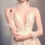 Elegant Champagne See-through Outdoor / Garden Wedding Dresses 2019 A-Line / Princess High Neck 3/4 Sleeve Appliques Lace Beading Glitter Tulle Court Train Ruffle