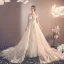 Charmant Champagne Transparentes Robe De Mariée 2019 Trompette / Sirène Encolure Dégagée Manches Longues Dos Nu Appliques En Dentelle Détachable Chapel Train Volants