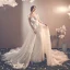 Charmant Champagne Transparentes Robe De Mariée 2019 Trompette / Sirène Encolure Dégagée Manches Longues Dos Nu Appliques En Dentelle Détachable Chapel Train Volants