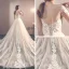 Charmant Champagne Transparentes Robe De Mariée 2019 Trompette / Sirène Encolure Dégagée Manches Longues Dos Nu Appliques En Dentelle Détachable Chapel Train Volants