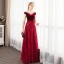 Chic Bordeaux Daim Robe De Soirée 2019 Princesse Transparentes Encolure Carrée Faux Diamant Manches Courtes Feuille Appliques En Dentelle Longue Volants Dos Nu Robe De Ceremonie
