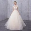 Vintage / Retro Champagne See-through Wedding Dresses 2019 A-Line / Princess High Neck Cap Sleeves Appliques Lace Beading Pearl Court Train Ruffle