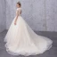 Vintage / Retro Champagne See-through Wedding Dresses 2019 A-Line / Princess High Neck Cap Sleeves Appliques Lace Beading Pearl Court Train Ruffle