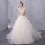 Vintage / Retro Champagne See-through Wedding Dresses 2019 A-Line / Princess High Neck Cap Sleeves Appliques Lace Beading Pearl Court Train Ruffle