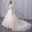 Vintage / Retro Champagne See-through Wedding Dresses 2019 A-Line / Princess High Neck Cap Sleeves Appliques Lace Beading Pearl Court Train Ruffle