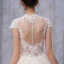 Vintage / Retro Champagne See-through Wedding Dresses 2019 A-Line / Princess High Neck Cap Sleeves Appliques Lace Beading Pearl Court Train Ruffle