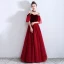 Elegant Burgundy Suede Evening Dresses  2019 A-Line / Princess Rhinestone Spaghetti Straps Short Sleeve Floor-Length / Long Ruffle Backless Formal Dresses