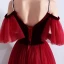 Elegant Burgundy Suede Evening Dresses  2019 A-Line / Princess Rhinestone Spaghetti Straps Short Sleeve Floor-Length / Long Ruffle Backless Formal Dresses