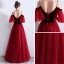 Elegant Burgundy Suede Evening Dresses  2019 A-Line / Princess Rhinestone Spaghetti Straps Short Sleeve Floor-Length / Long Ruffle Backless Formal Dresses