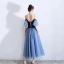 Classy Ocean Blue Suede Homecoming Graduation Dresses 2019 A-Line / Princess Spaghetti Straps Short Sleeve Ankle Length Ruffle Backless Formal Dresses