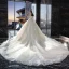 Luxury / Gorgeous Champagne Wedding Dresses 2019 Ball Gown Off-The-Shoulder Short Sleeve Backless Appliques Lace Sequins Beading Pearl Glitter Tulle Cathedral Train Ruffle