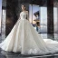 Luxury / Gorgeous Champagne Wedding Dresses 2019 Ball Gown Off-The-Shoulder Short Sleeve Backless Appliques Lace Sequins Beading Pearl Glitter Tulle Cathedral Train Ruffle