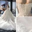 Luxury / Gorgeous Champagne Wedding Dresses 2019 Ball Gown Off-The-Shoulder Short Sleeve Backless Appliques Lace Sequins Beading Pearl Glitter Tulle Cathedral Train Ruffle
