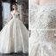 Luxury / Gorgeous Champagne Wedding Dresses 2019 Ball Gown Off-The-Shoulder Short Sleeve Backless Appliques Lace Sequins Beading Pearl Glitter Tulle Cathedral Train Ruffle