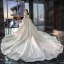 Vintage / Retro Champagne Wedding Dresses 2019 Ball Gown Square Neckline Short Sleeve Backless Glitter Appliques Lace Cathedral Train Ruffle