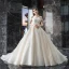 Bling Bling Champagne Wedding Dresses 2019 A-Line / Princess Off-The-Shoulder Short Sleeve Backless Appliques Lace Sequins Beading Glitter Tulle Cathedral Train Ruffle