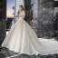 Bling Bling Champagne Wedding Dresses 2019 A-Line / Princess Off-The-Shoulder Short Sleeve Backless Appliques Lace Sequins Beading Glitter Tulle Cathedral Train Ruffle