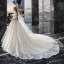 Bling Bling Champagne Wedding Dresses 2019 A-Line / Princess Off-The-Shoulder Short Sleeve Backless Appliques Lace Sequins Beading Glitter Tulle Cathedral Train Ruffle