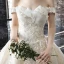 Bling Bling Champagne Wedding Dresses 2019 A-Line / Princess Off-The-Shoulder Short Sleeve Backless Appliques Lace Sequins Beading Glitter Tulle Cathedral Train Ruffle