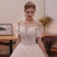 Elegant Champagne Wedding Dresses 2019 A-Line / Princess Off-The-Shoulder Short Sleeve Backless Appliques Pierced Lace Beading Glitter Tulle Cathedral Train Ruffle