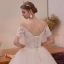 Elegant Champagne Wedding Dresses 2019 A-Line / Princess Off-The-Shoulder Short Sleeve Backless Appliques Pierced Lace Beading Glitter Tulle Cathedral Train Ruffle