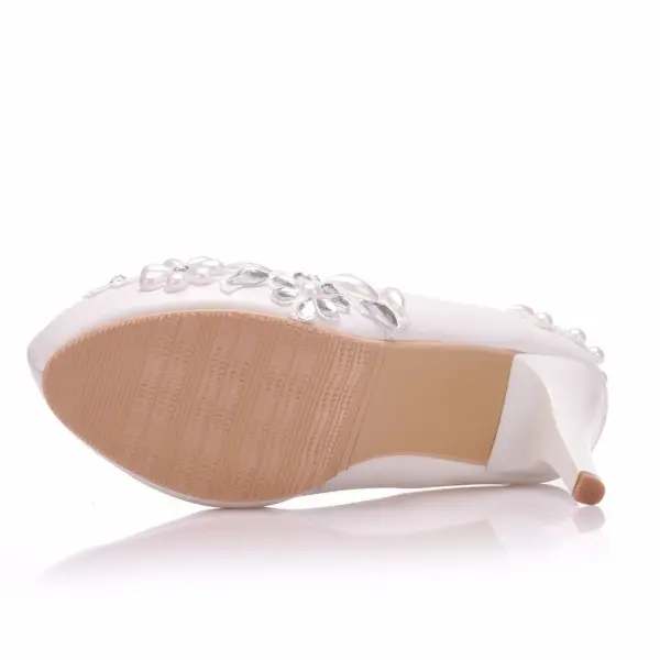 Elegant White Rhinestone Lace Flower Wedding Shoes 2025 14 cm Stiletto Heels Round Toe Wedding Pumps High Heels