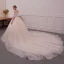 Chic / Beautiful Champagne Wedding Dresses 2019 A-Line / Princess Off-The-Shoulder 1/2 Sleeves Backless Appliques Lace Cathedral Train Ruffle