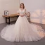 Best Champagne Wedding Dresses 2019 A-Line / Princess Deep V-Neck Short Sleeve Backless Appliques Lace Beading Cathedral Train Ruffle