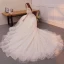 Best Champagne Wedding Dresses 2019 A-Line / Princess Deep V-Neck Short Sleeve Backless Appliques Lace Beading Cathedral Train Ruffle