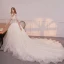 Best Champagne Wedding Dresses 2019 A-Line / Princess Deep V-Neck Short Sleeve Backless Appliques Lace Beading Cathedral Train Ruffle