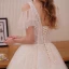 Best Champagne Wedding Dresses 2019 A-Line / Princess Deep V-Neck Short Sleeve Backless Appliques Lace Beading Cathedral Train Ruffle